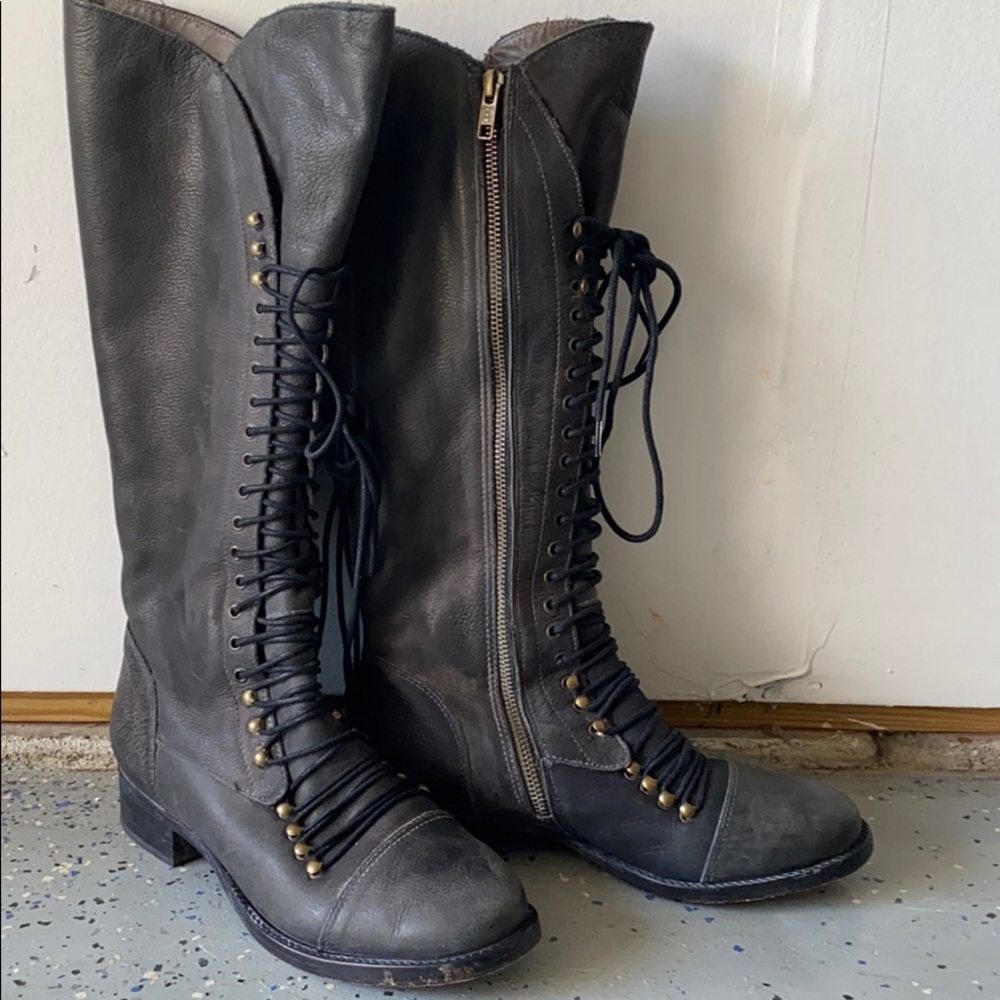 Joie Refugee Black Leather zip tie up boots